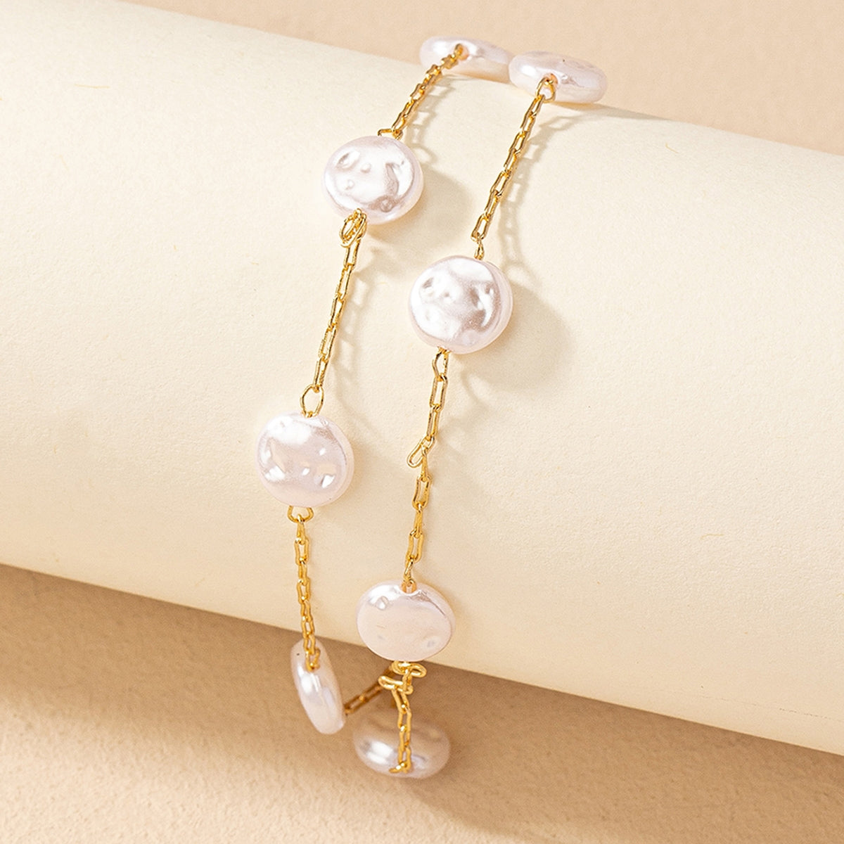 Simple Flower Alloy Double-Layer Starry Pearl Bracelet