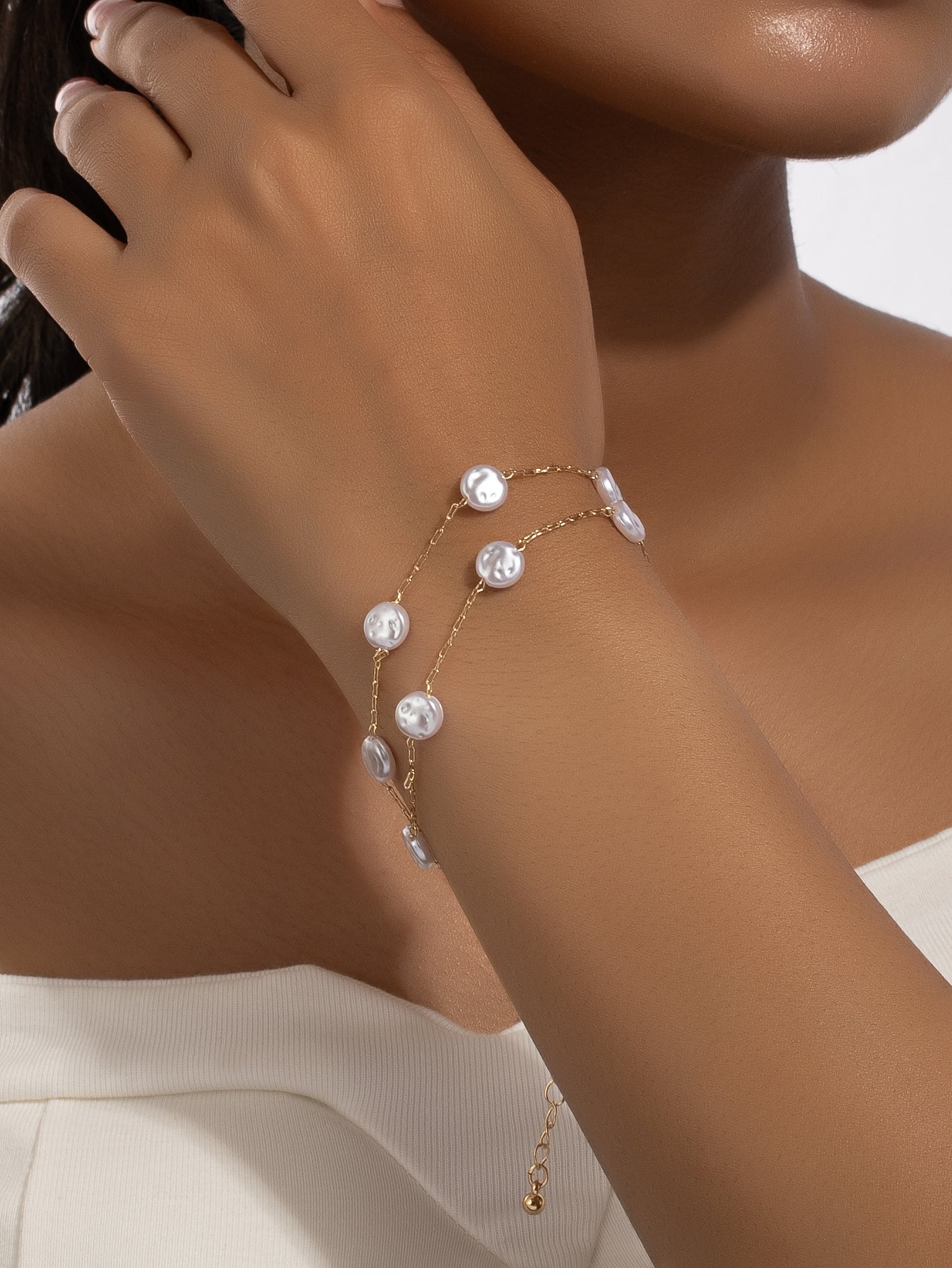 Simple Flower Alloy Double-Layer Starry Pearl Bracelet