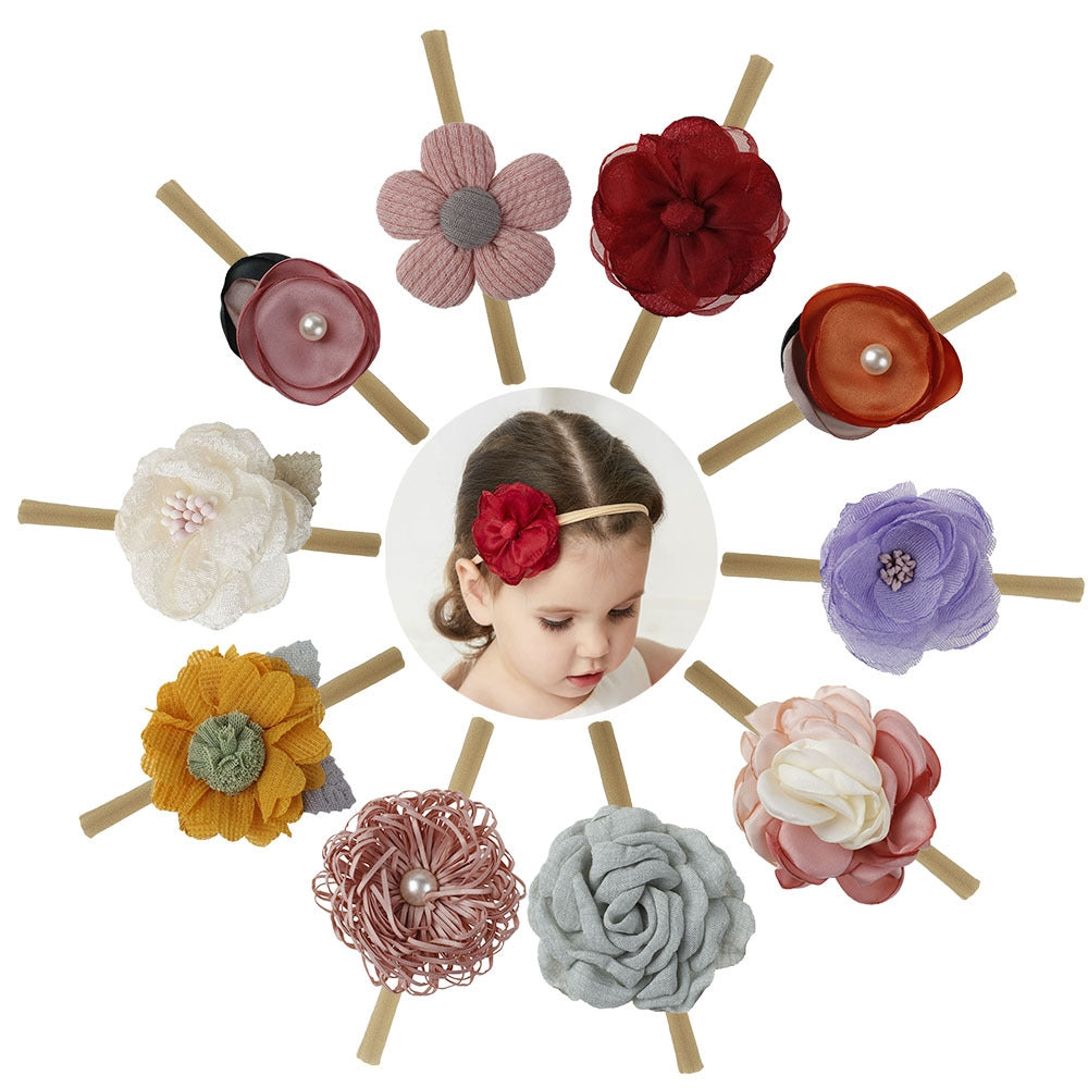 Simple Floral Hair Band Set for Kids - 10 Pieces