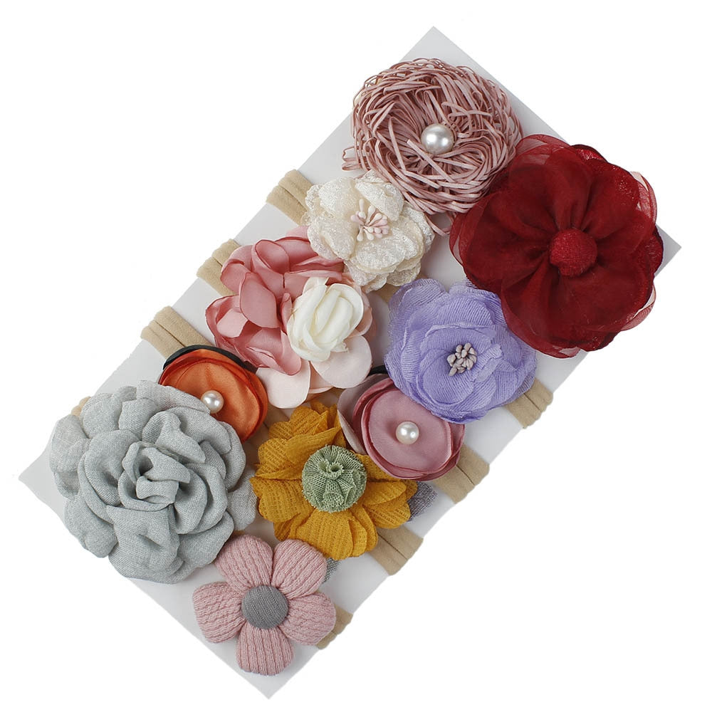 Simple Floral Hair Band Set for Kids - 10 Pieces