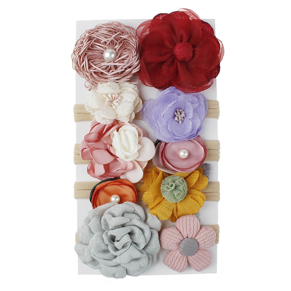 Simple Floral Hair Band Set for Kids - 10 Pieces