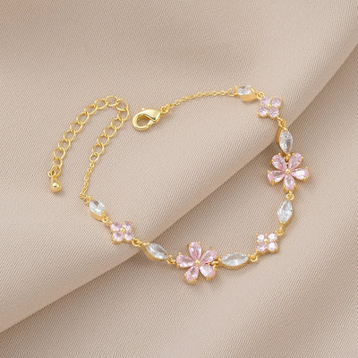 Simple Flower Zircon Petal Copper Bracelet for Women