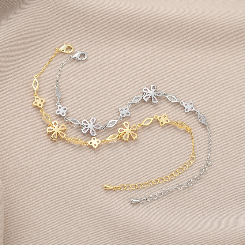 Simple Flower Zircon Petal Copper Bracelet for Women