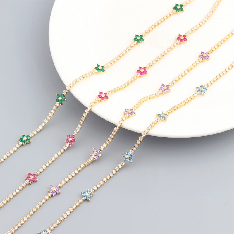 Simple Flower Zircon Choker Necklace for Women - Multiple Colors Available