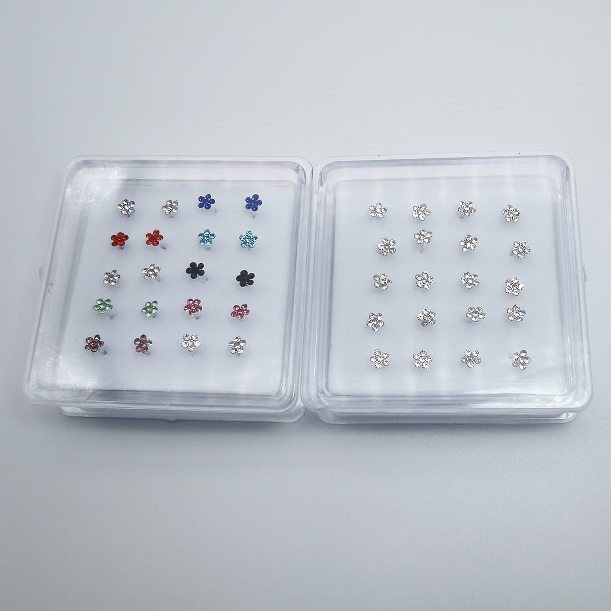 Simple Style Flower Rhinestone Silver Plated Nose Studs Set - 20 Pieces