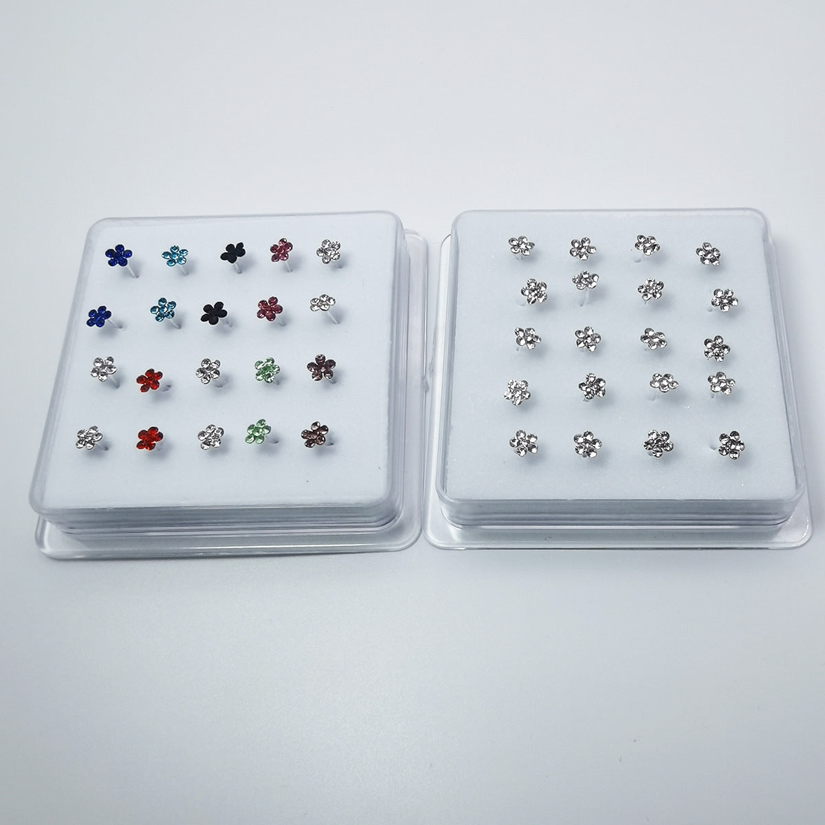 Simple Style Flower Rhinestone Silver Plated Nose Studs Set - 20 Pieces