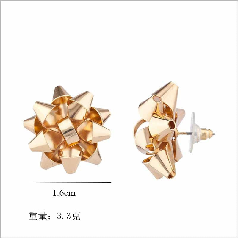 Simple Metal Flower Christmas Bow Stud Earrings for Women