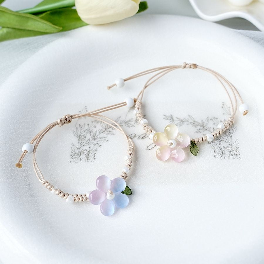 Simple Style Natural Stone and Ceramic Flower Bracelet - Hand-Woven Fashion Accessory