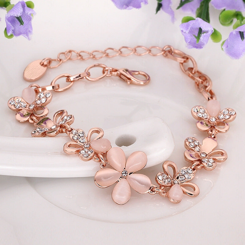 Simple Style Crystal Opal Plum Blossom Women's Bracelet - Fashion Jewelry Gift