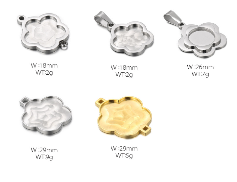 Stainless Steel Flower Pendant with Gemstone Plate Holder - Fashionable and Simple Jewelry Accessories