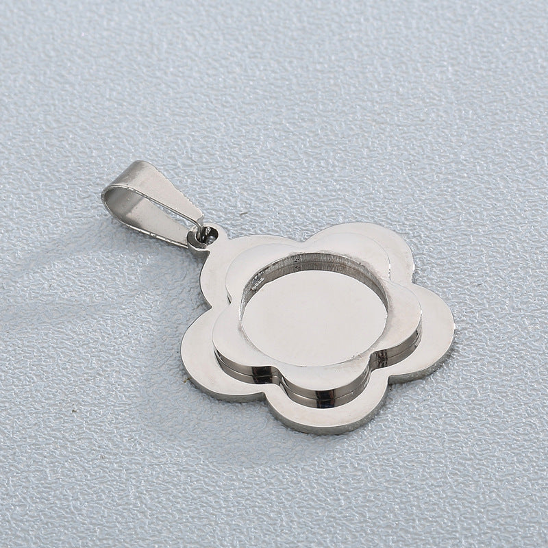 Stainless Steel Flower Pendant with Gemstone Plate Holder - Fashionable and Simple Jewelry Accessories