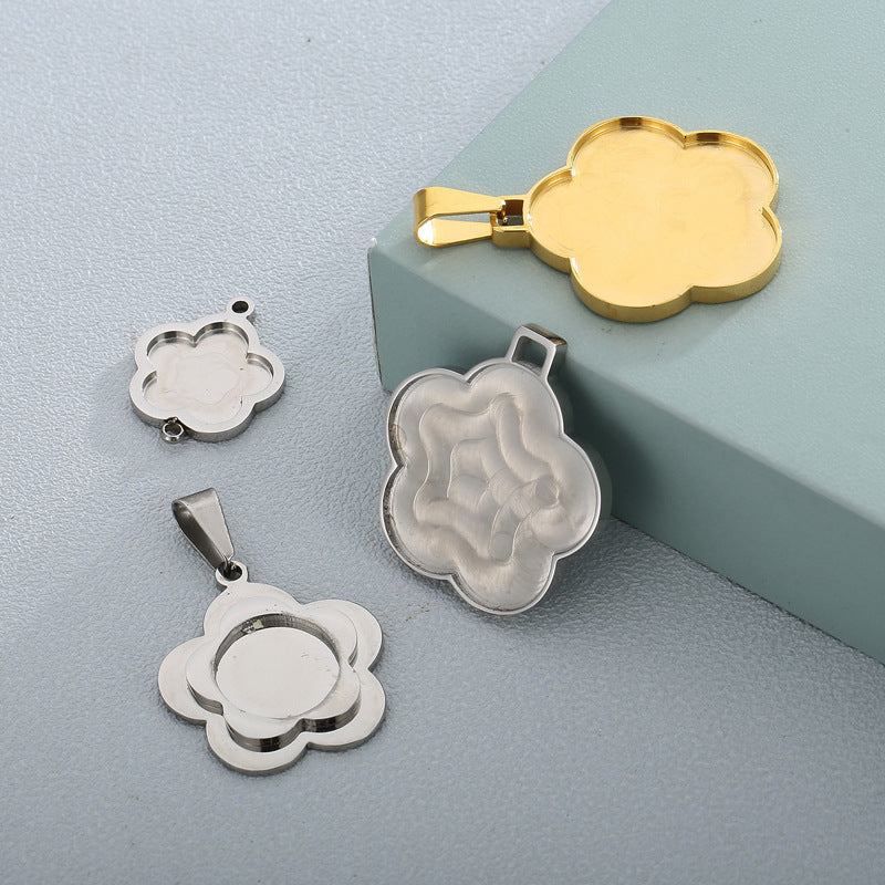 Stainless Steel Flower Pendant with Gemstone Plate Holder - Fashionable and Simple Jewelry Accessories