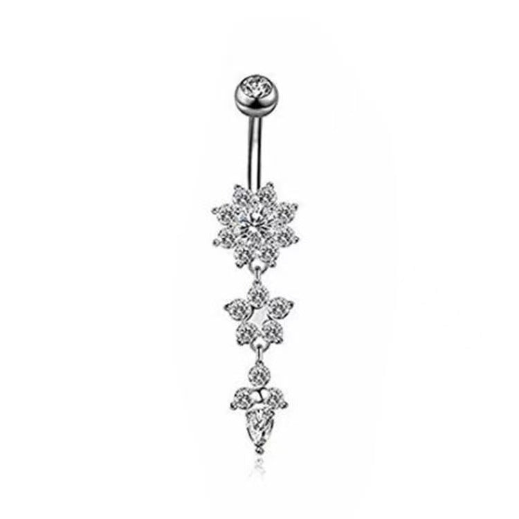 Stainless Steel Flower Rhinestone Navel Ring with Pendant