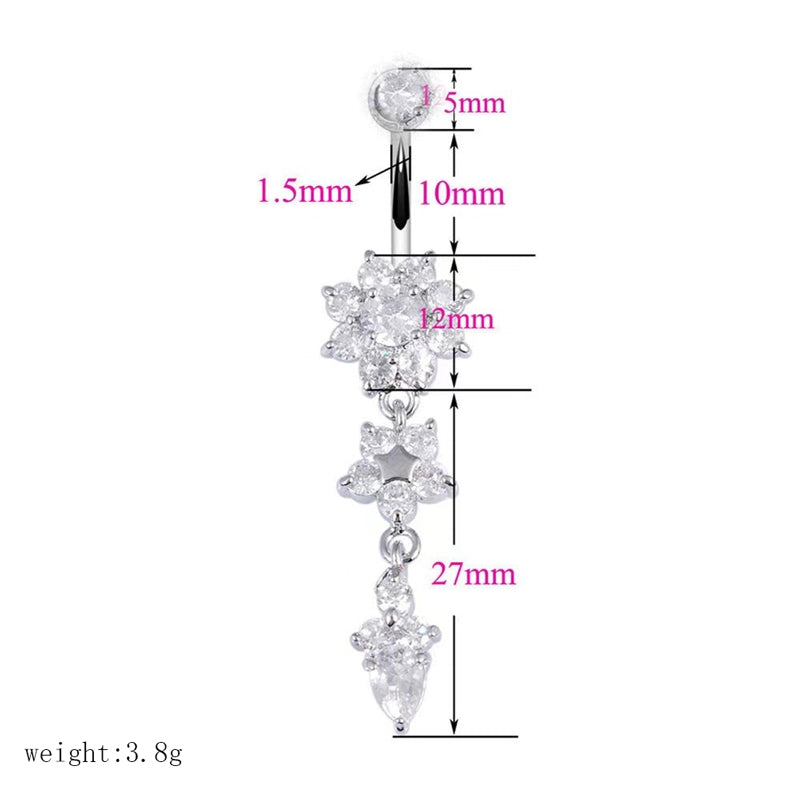 Stainless Steel Flower Rhinestone Navel Ring with Pendant