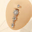 Stainless Steel Flower Rhinestone Navel Ring with Pendant