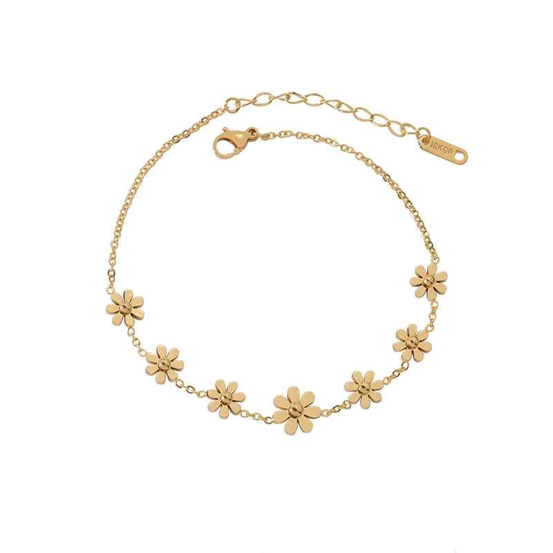 Simple Style Daisy Titanium Steel Anklet with Gold Sunflower Charms