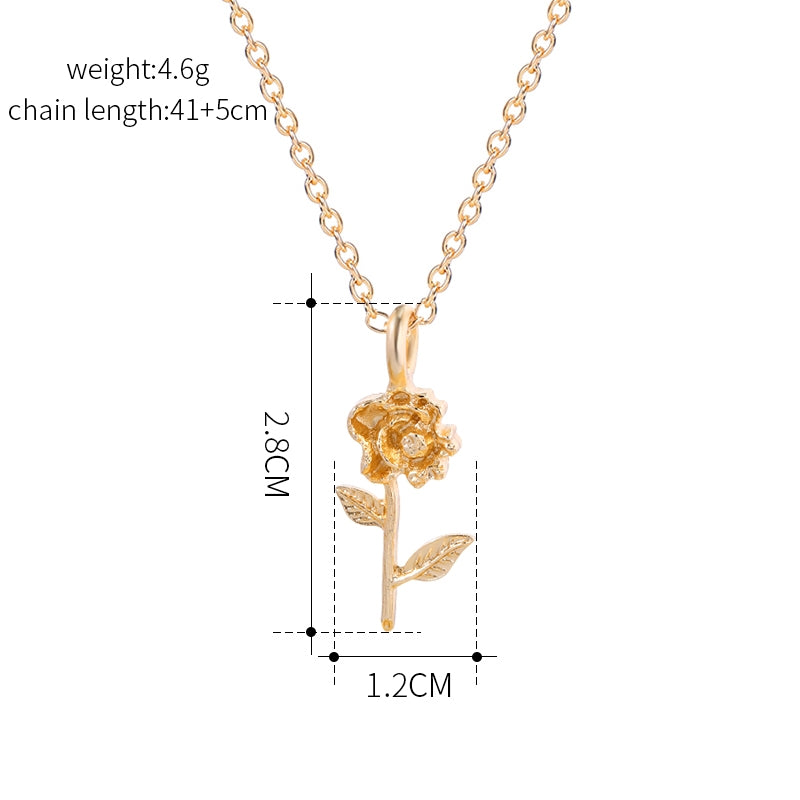 Simple Style Rose Flower Zircon Pendant Necklace