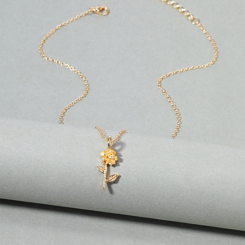 Simple Style Rose Flower Zircon Pendant Necklace