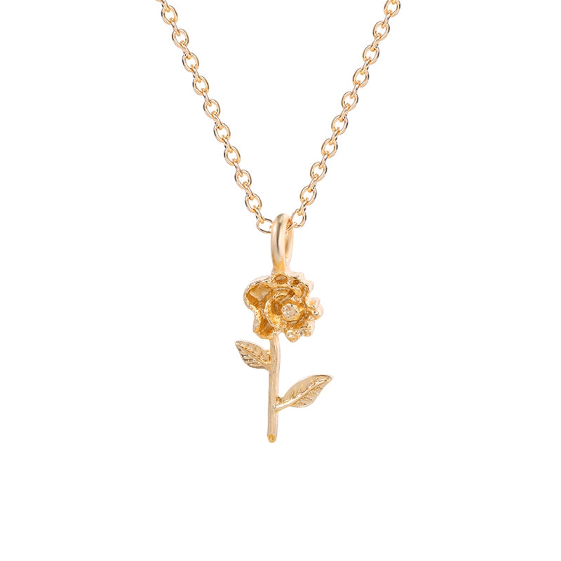 Simple Style Rose Flower Zircon Pendant Necklace