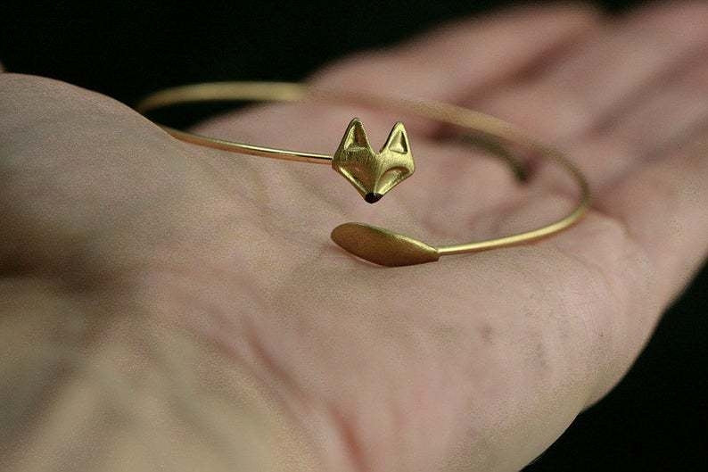 Simple Adjustable Vintage Fox Head Gold-Plated Bangle Bracelet