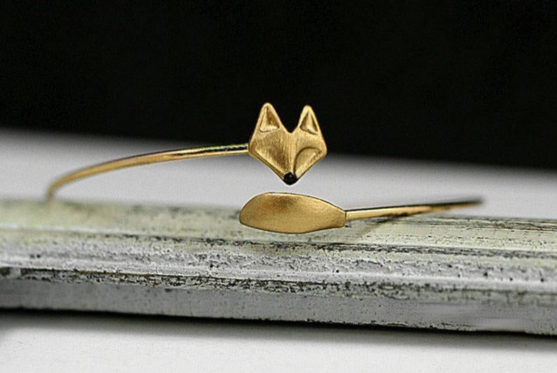 Simple Adjustable Vintage Fox Head Gold-Plated Bangle Bracelet