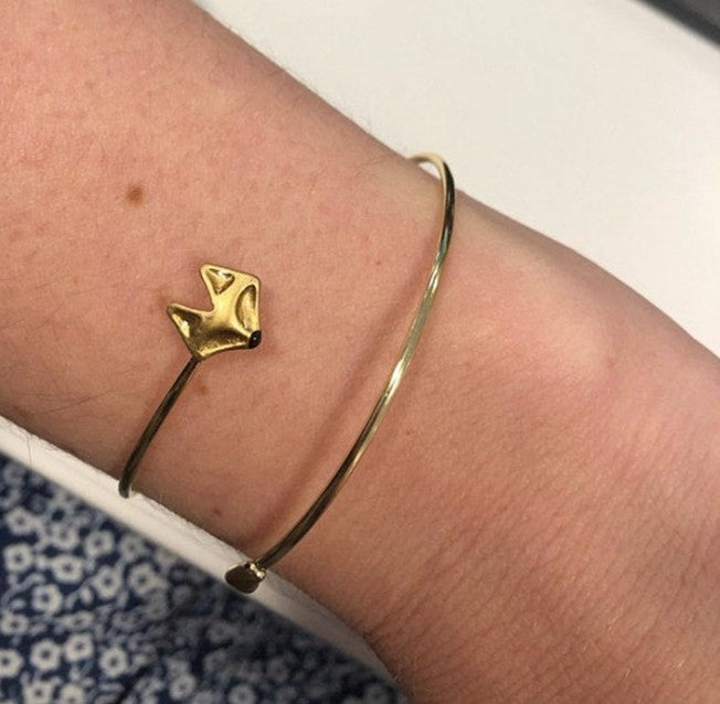 Simple Adjustable Vintage Fox Head Gold-Plated Bangle Bracelet