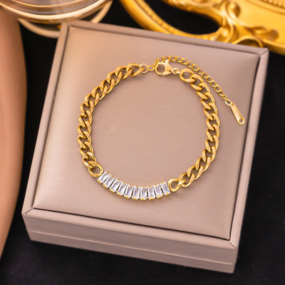 Minimalist Geometric 18K Gold Plated Rhinestone Titanium Steel Chain Bracelet