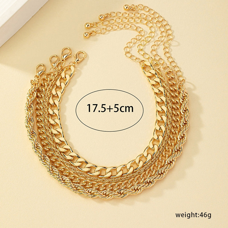 14k Gold Plated Geometric Layered Stainless Steel Chain Bracelet for Women