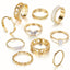 Simple Geometric Alloy Pearl Rhinestone Open Ring Set - 10 Pieces Vintage Chain & Butterfly Design