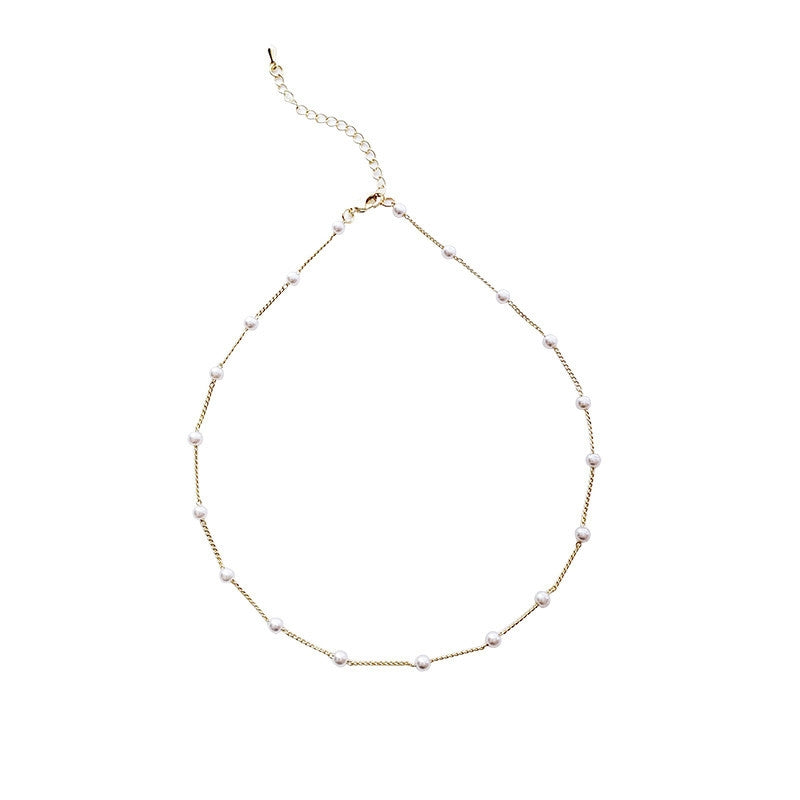 Simple Geometric Alloy Plated Pearl Choker Necklace for Women