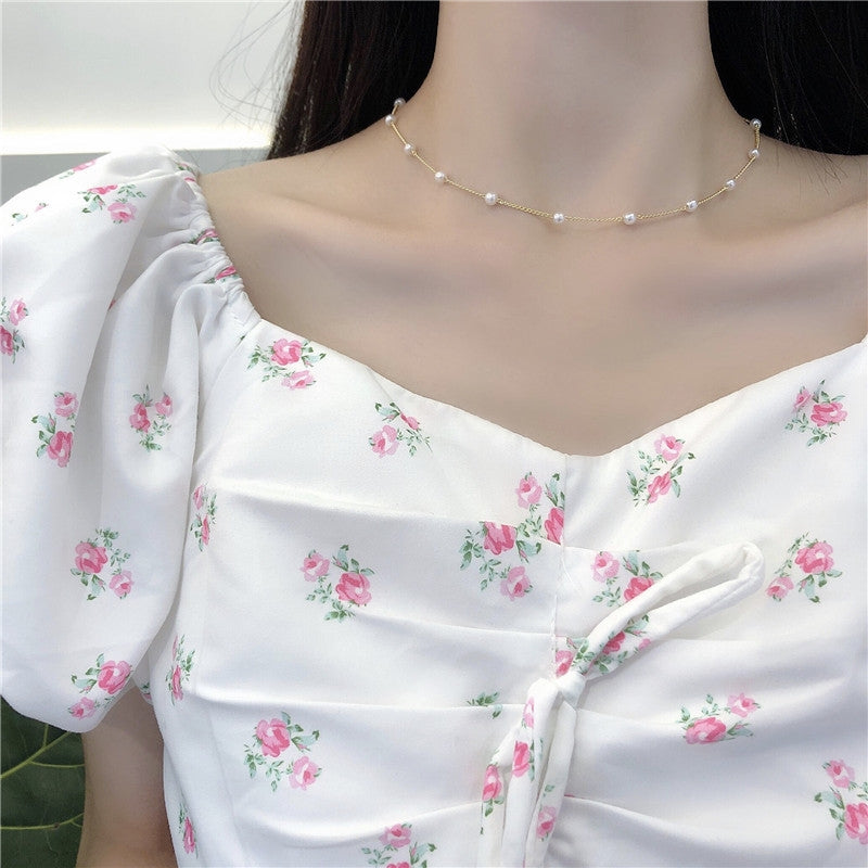 Simple Geometric Alloy Plated Pearl Choker Necklace for Women