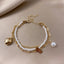 Geometric Alloy Beaded Double Love Pearl Bracelet for Women