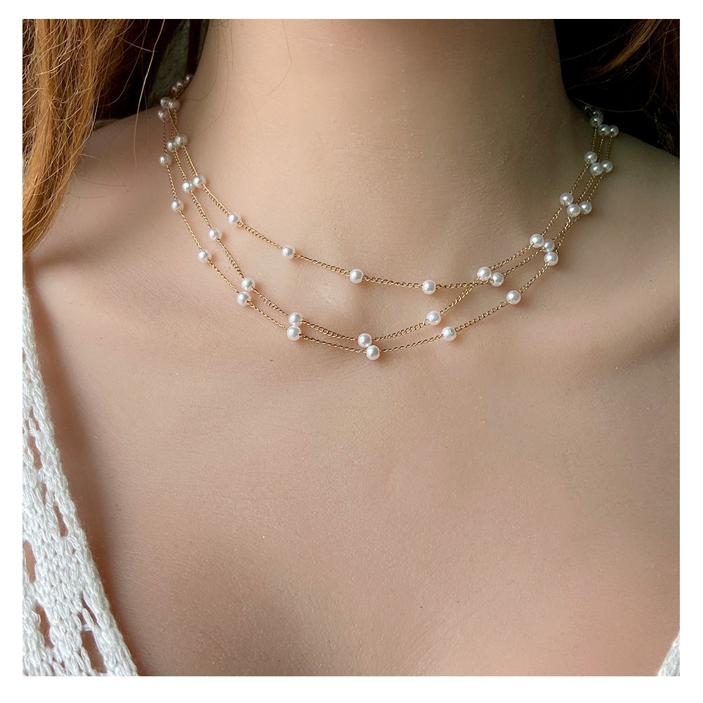 Simple Geometric Multi-Layer Pearl Necklace for Women