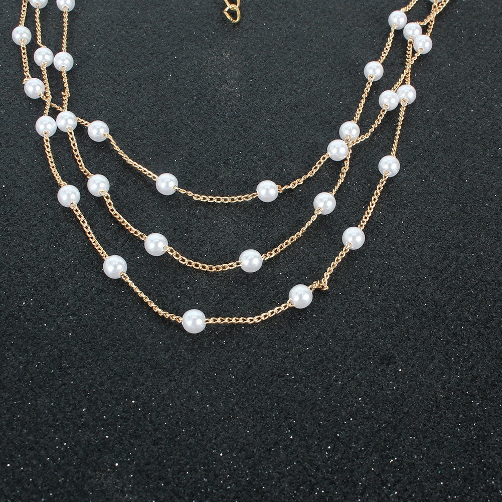 Simple Geometric Multi-Layer Pearl Necklace for Women