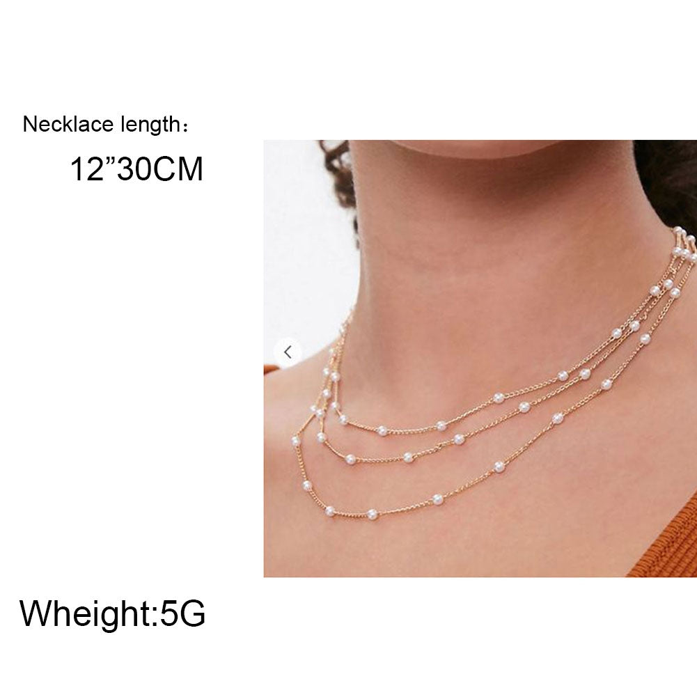 Simple Geometric Multi-Layer Pearl Necklace for Women