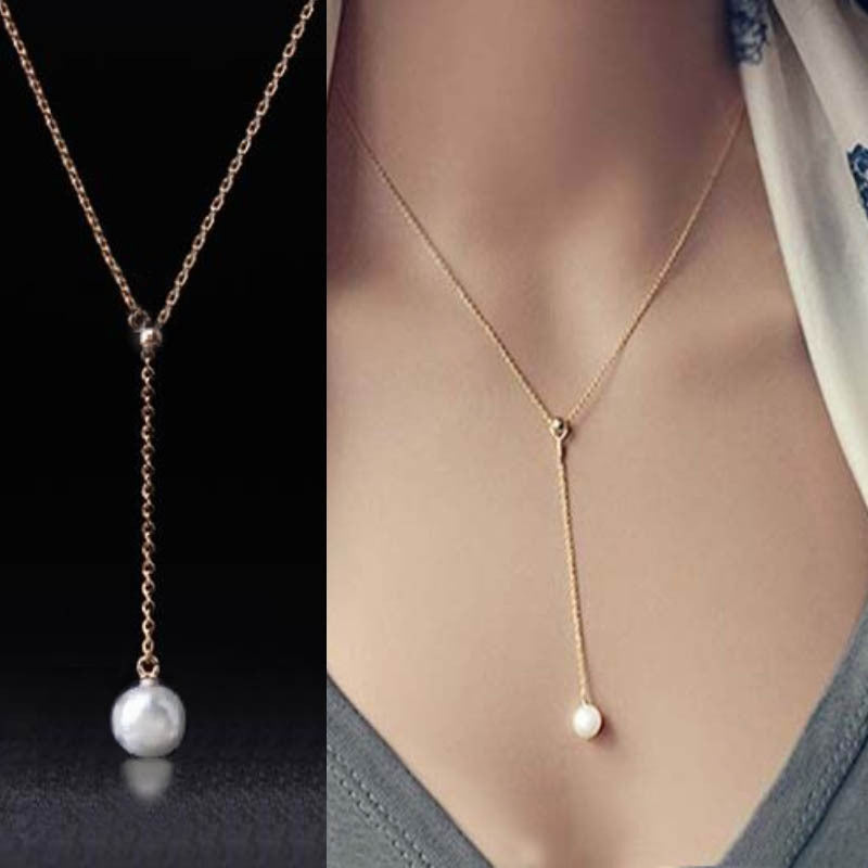 Simple Geometric Pearl Pendant Necklace