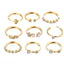 Simple Geometric Rhinestone Crescent Moon Ring Set - 9 Pieces