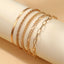 Geometric Alloy Plated Multi-Layer Chain Bracelet Set - 5 Piece