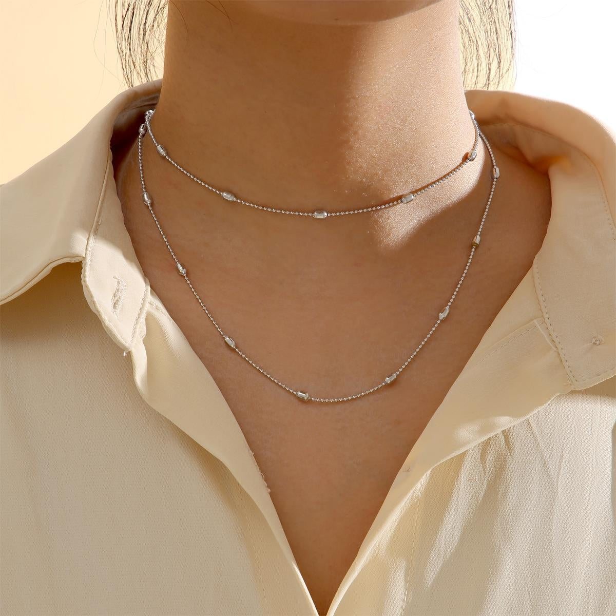 Simple Geometric Alloy Double Layer Necklace with Turquoise Pendant