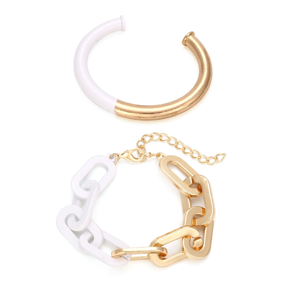 Simple Geometric Alloy Statement Bangle Bracelet Set