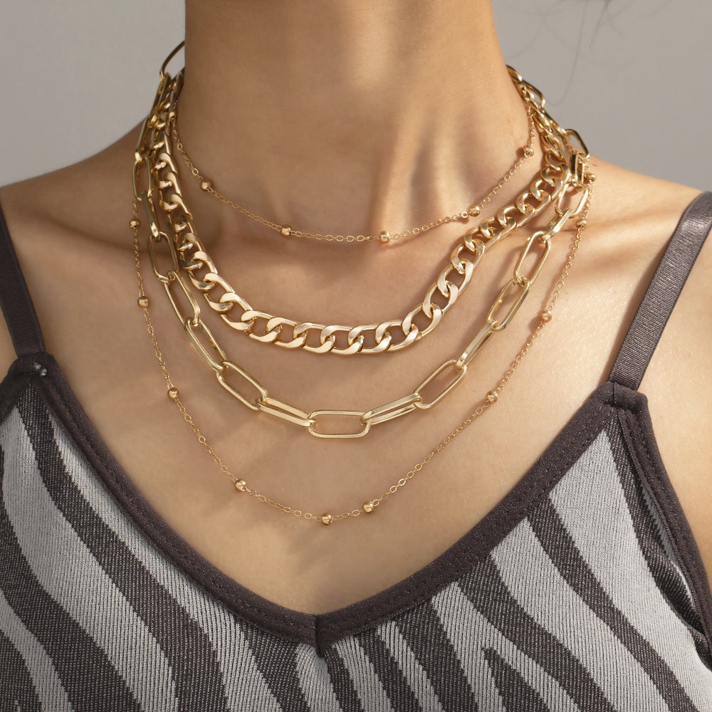 Simple Geometric Multi-Layer Alloy Necklace