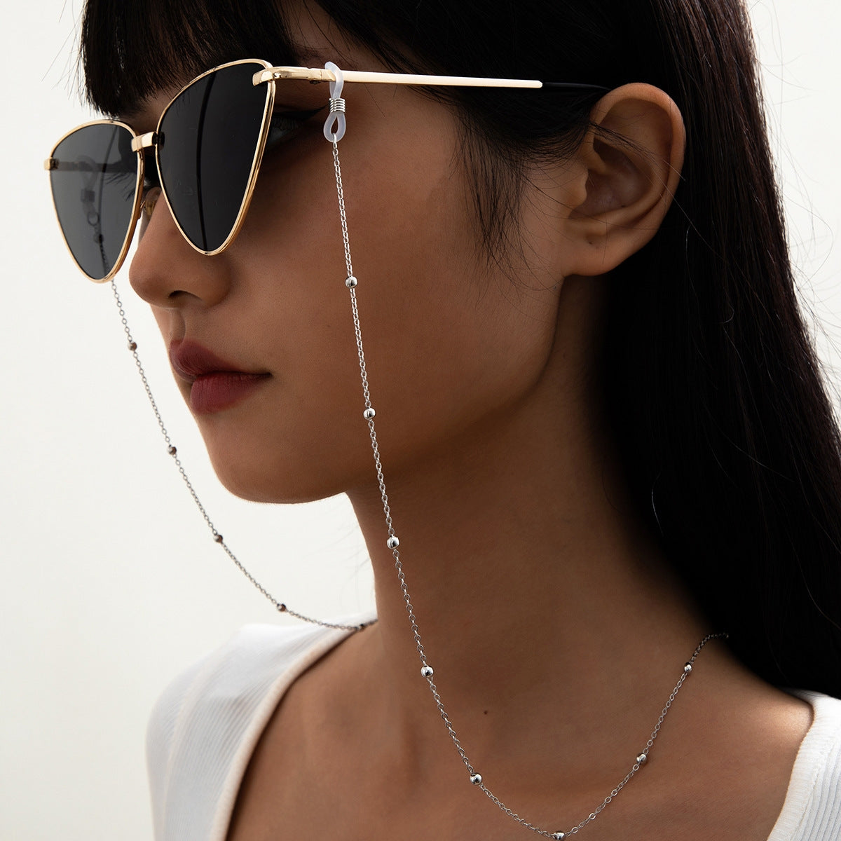 Simple Geometric Alloy Pearl Glasses and Mask Chain Accessory