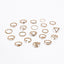 Simple Geometric Bohemian Leaf and Moon Ring Set - 20 Pieces