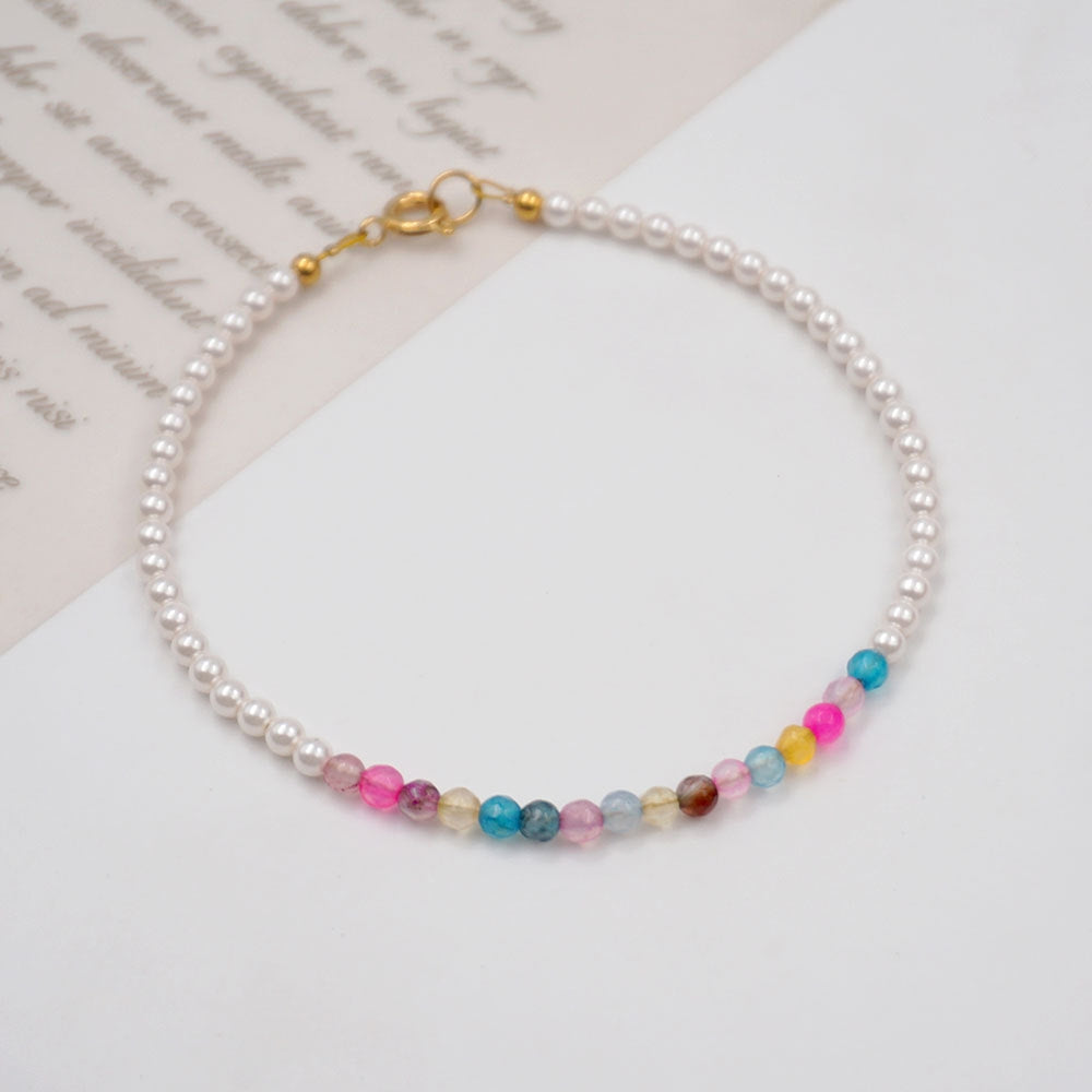 Simple Geometric Crystal Pearl Titanium Steel Bracelet - Minimalist Design Gift