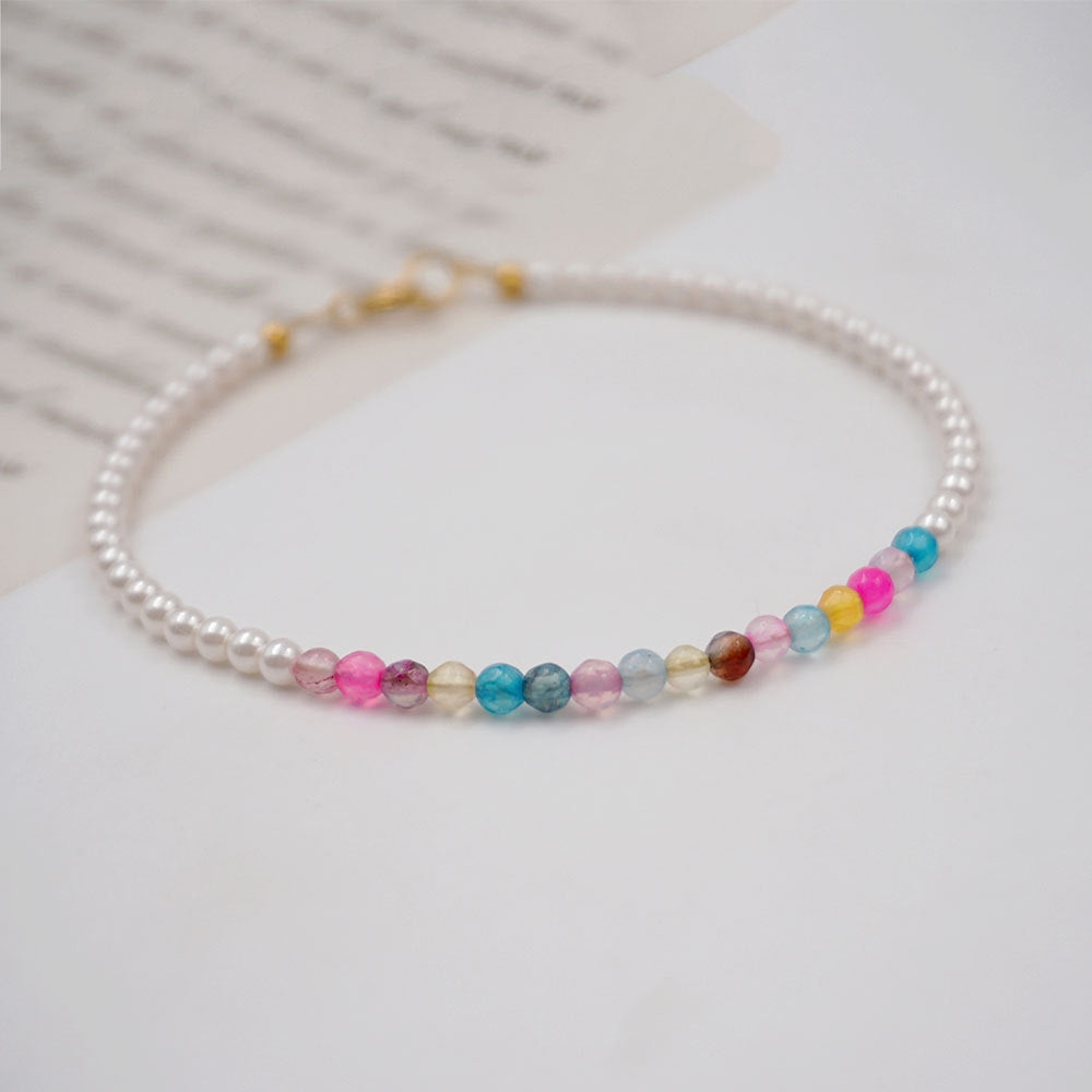 Simple Geometric Crystal Pearl Titanium Steel Bracelet - Minimalist Design Gift