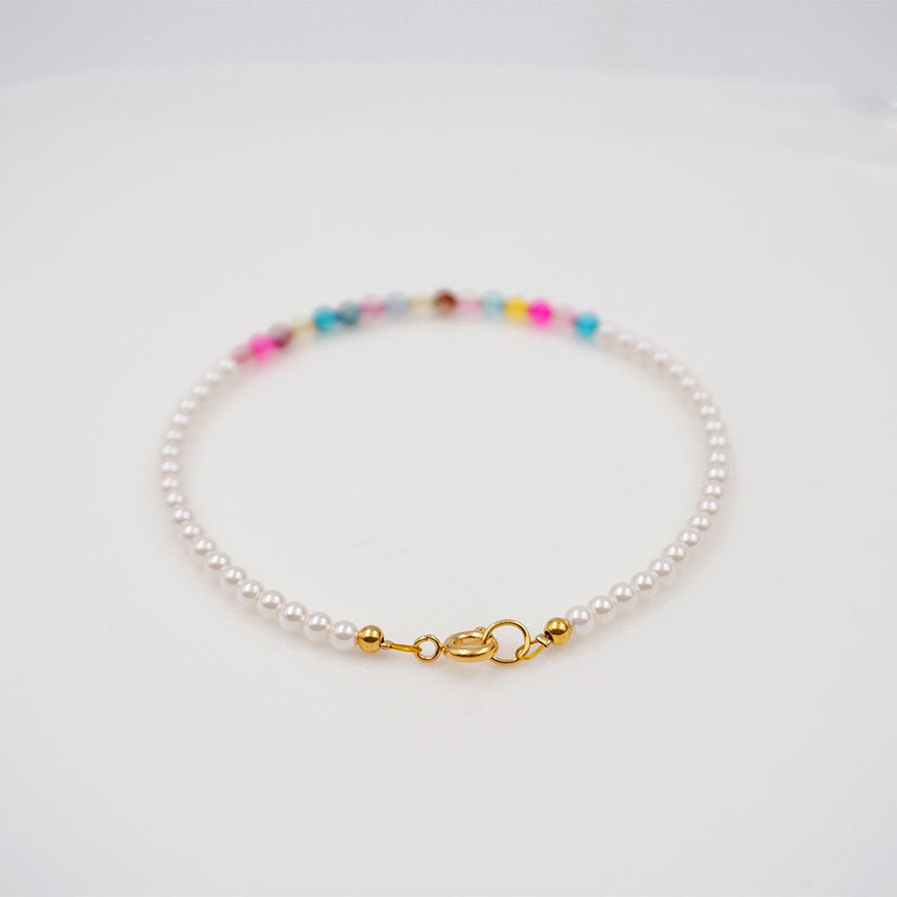 Simple Geometric Crystal Pearl Titanium Steel Bracelet - Minimalist Design Gift