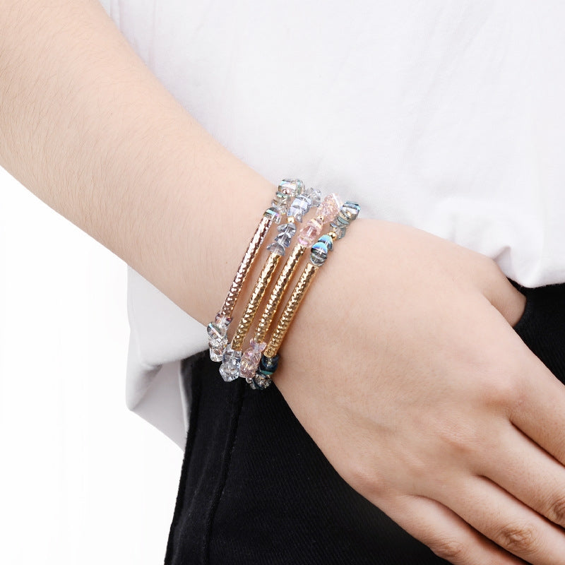 Geometric Crystal Beaded Bracelet with Gold Tone Accents