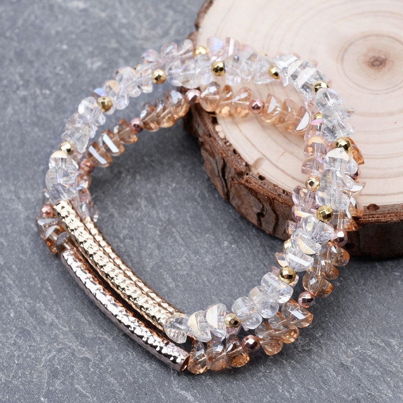 Geometric Crystal Beaded Bracelet with Gold Tone Accents