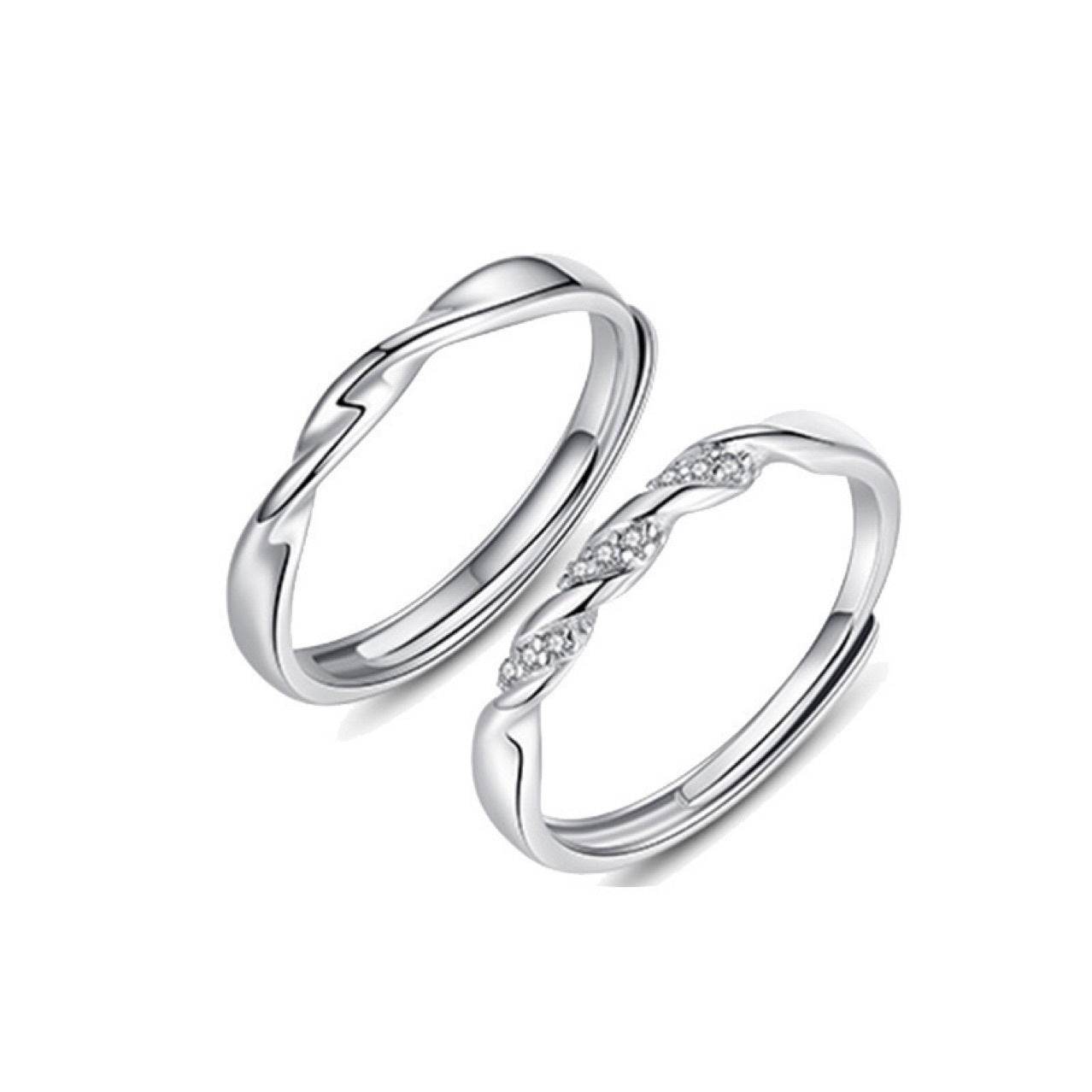 Simple Geometric Zircon Inlay Mobius Couple Rings