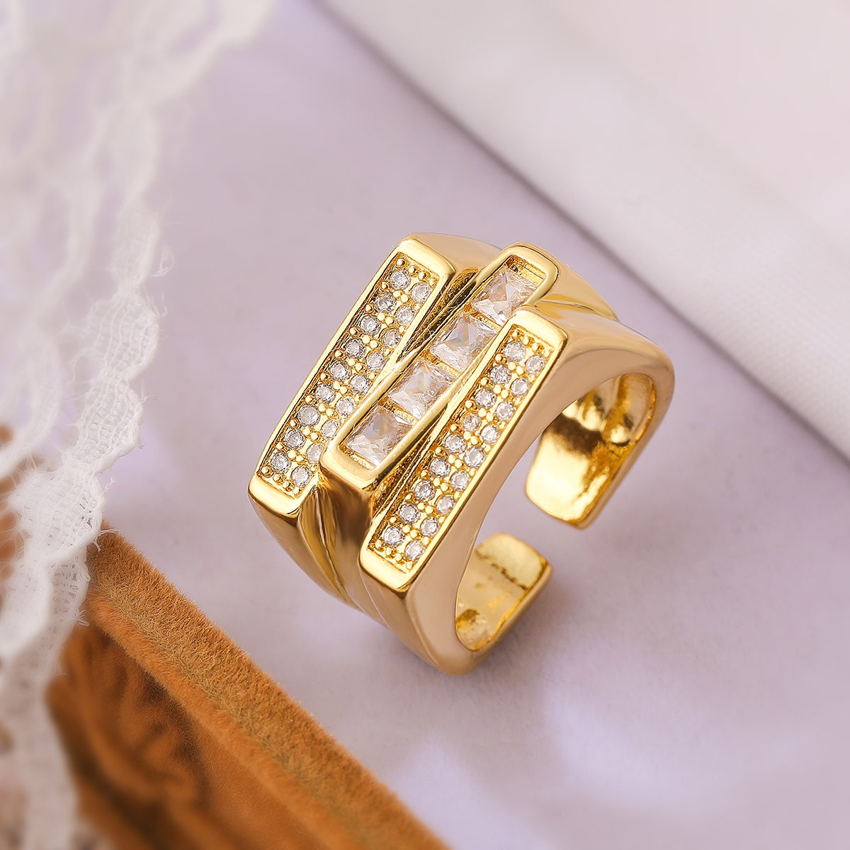 18k Gold Plated Geometric Zircon Open Ring